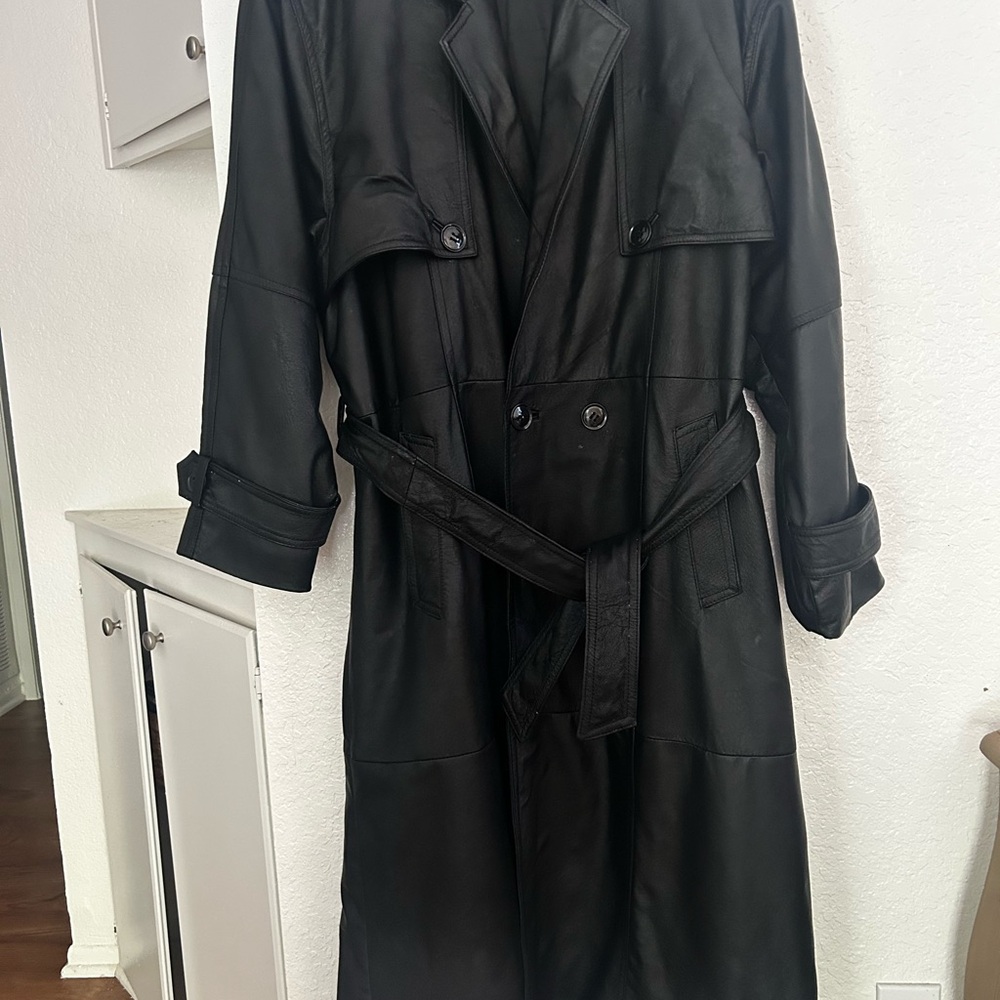 Men's Black Leather Trench Coat